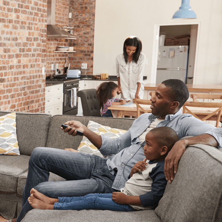 Family watching tv