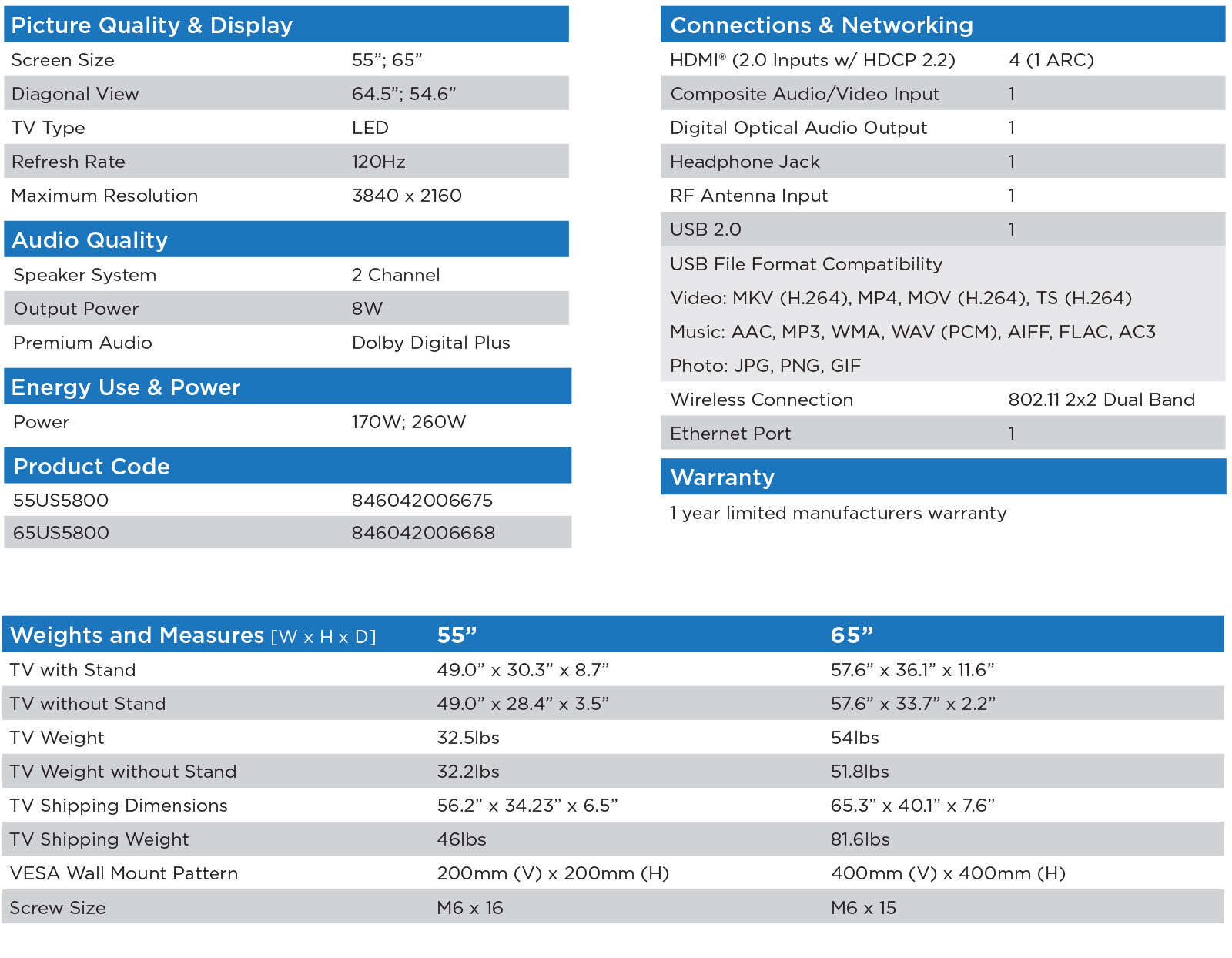 US5800 Spec Sheet